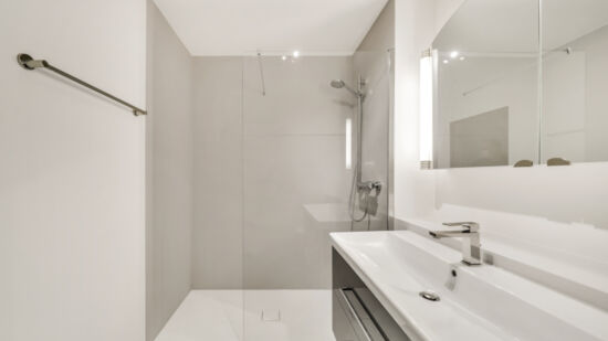 Steinhaus dusche gugenlos barrierenfrei glaswand