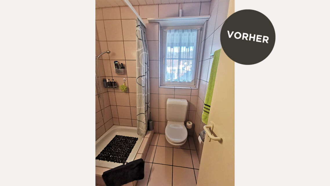 Komplettumbau Dusche Spülkasten Regalnische braun vorher