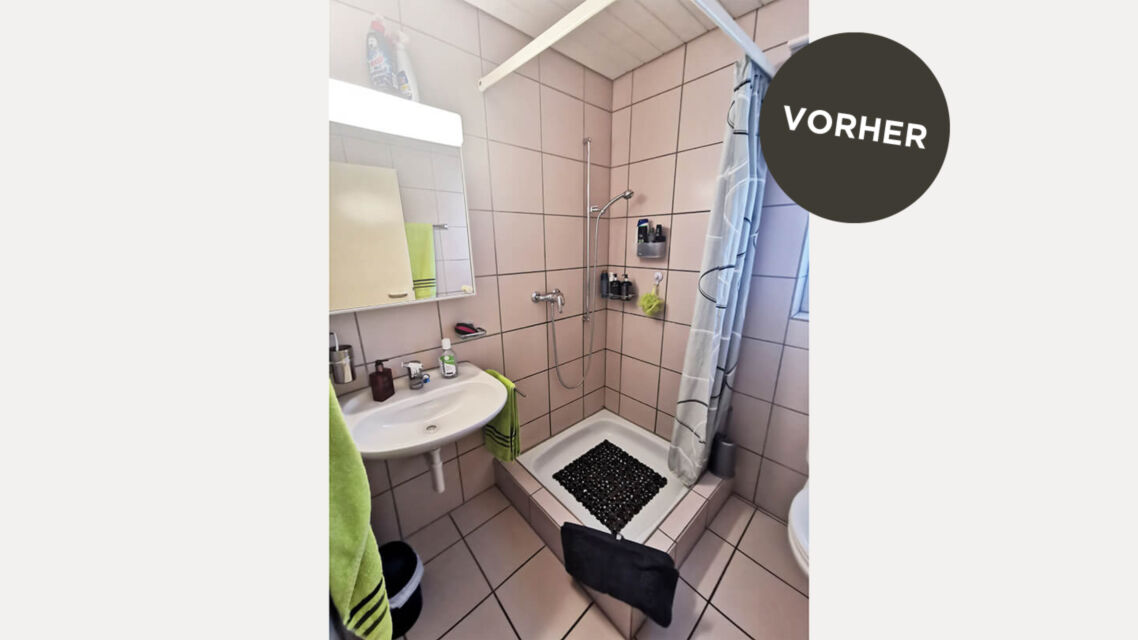 Komplettumbau Dusche Spülkasten Regalnische braun vorher