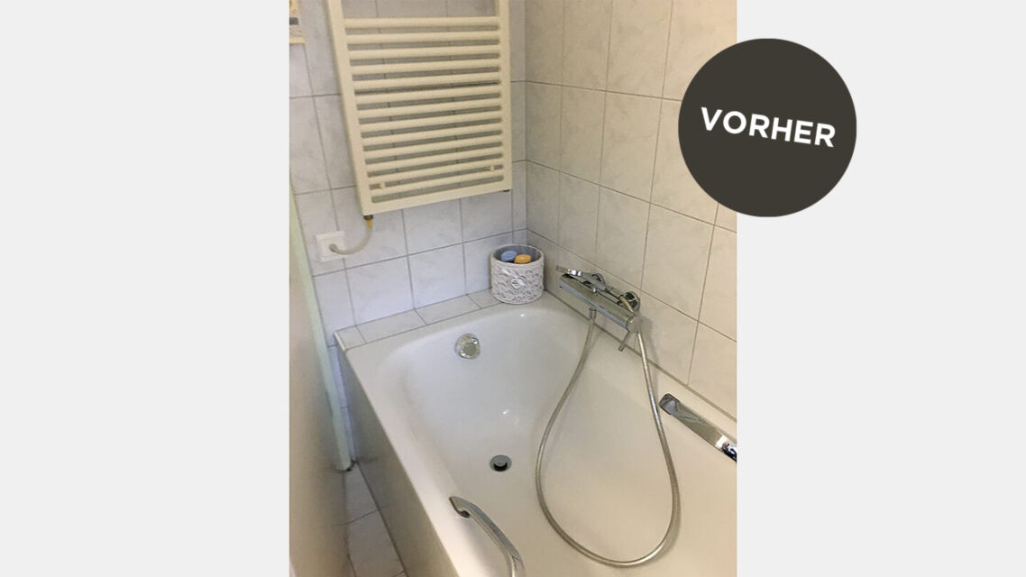Teilsanierung dusche regalnische spuelkasten dunkle badmoebel vorher
