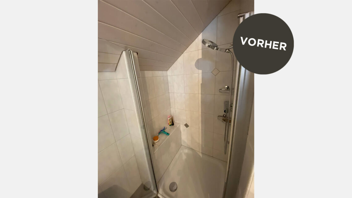 Komplett Umbau Dusche LED Regalnische massgenauer Waschtisch Dachschräge vorher
