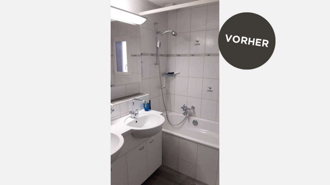 Teilsanierung dusche bodeneben rutschhemmend led regalnische vorher